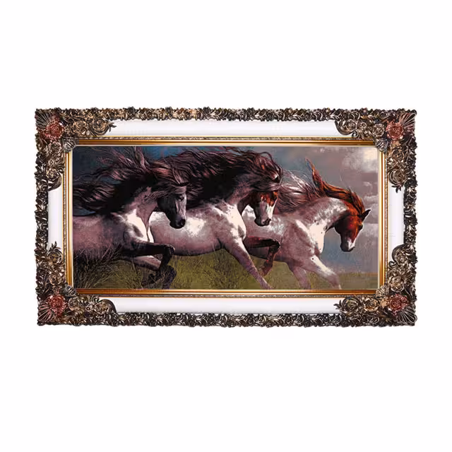 تابلو فرش ماشینی دنیای فرش طرح اسب کد 409