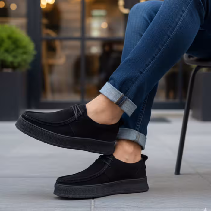 کفش چرم مردانه اسپرت کد SP008BK رنگی مشکی هورس