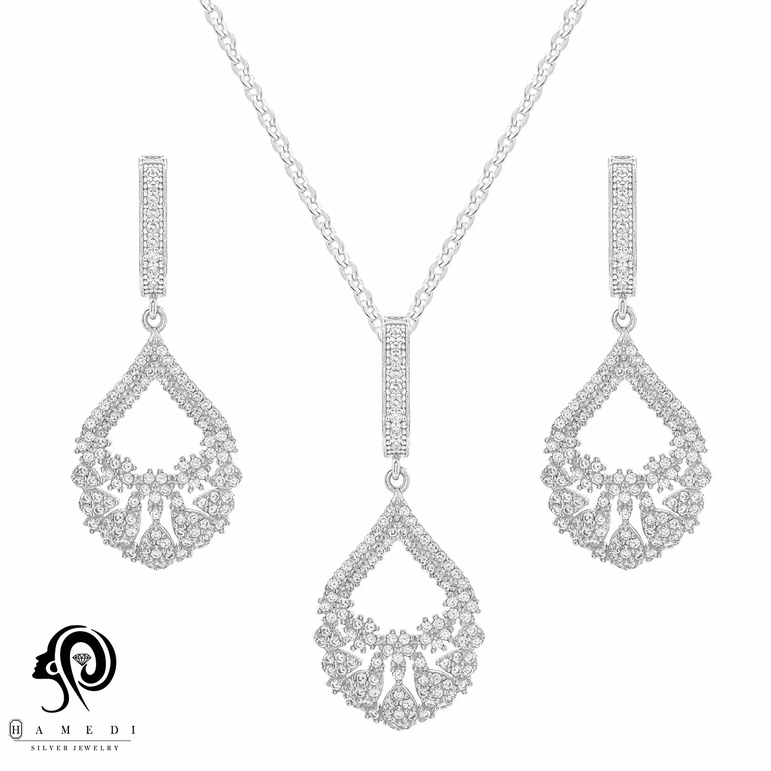 نیم ست نقره زنانه مجلسی جواهری مدل NI B37