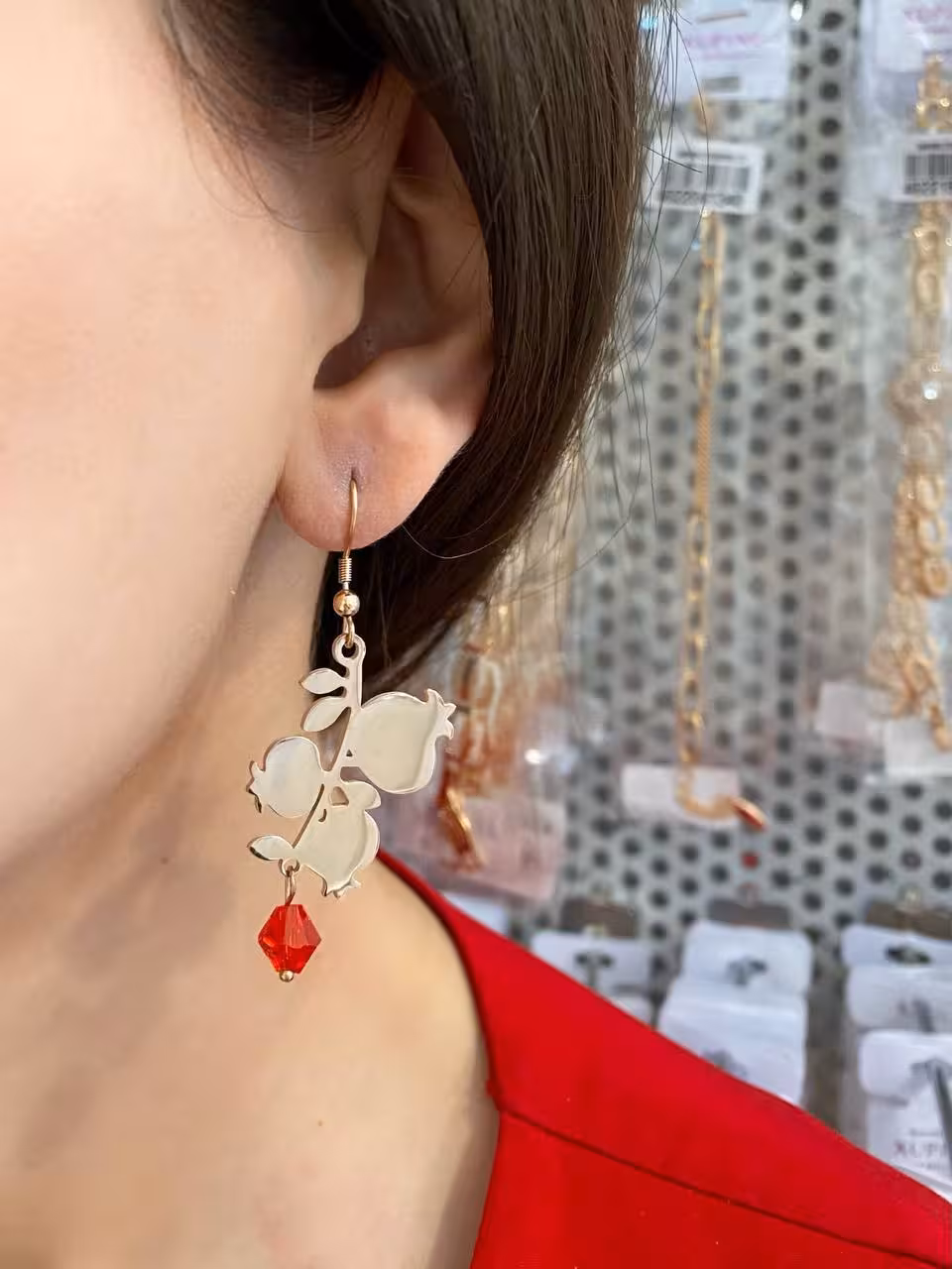 گوشواره آویز استیل، مدل انار