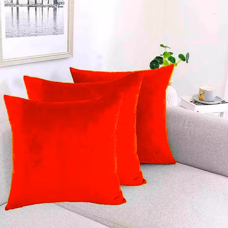 کوسن ساده مخمل کالیفرنیا رنگ قرمز  زیب مخفی