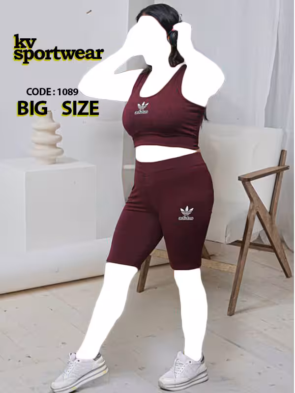 ست نیم تنه شلوارک سایز بزرگ ورزشی زنانه adidas کد 001