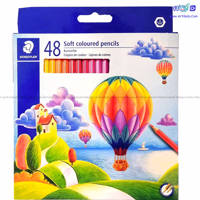 مداد رنگی 48 رنگ استدلر مدل Soft coloured pencils طرح بالن‌ها