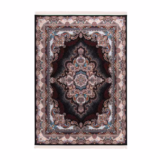 فرش ماشینی دنیای فرش طرح ستاره زمینه سورمه ای