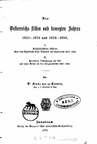 خرید و دانلود نسخه کامل کتاب Aus Oesterreichs stillen und bewegten Jahren 1810-1812 und 1813-1815