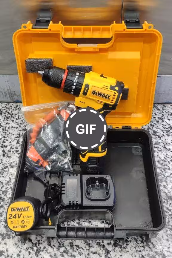 دریل شارژی 24 ولت براشلس 10 میلیمتر فلزی با لوازم طرح دیوالت