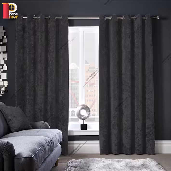 پرده مخمل پتینه براق پانچی رنگ نوک مدادی ارتفاع 155 سانتی متر