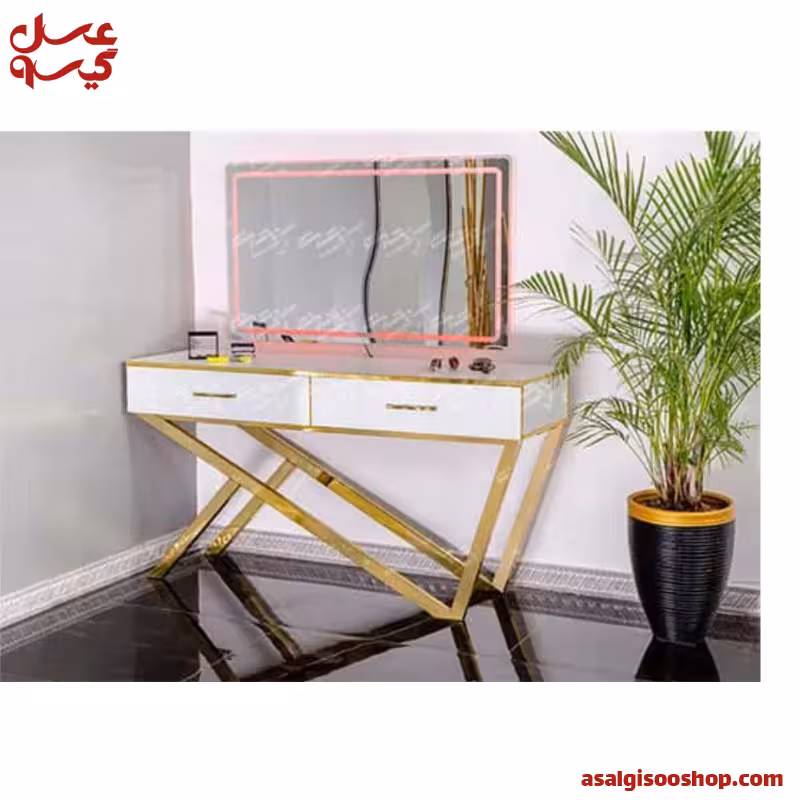 آینه دیواری با فرم فلزی با بک لایت و میز زیرآینه 9066 برند صنعت نواز | کد 2817