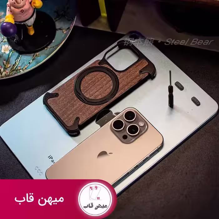 قاب گوشی آیفون چوب گردو با فلز - walnut assembled metal - کد (41975)