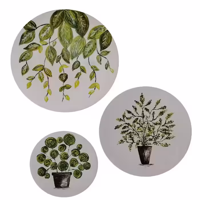 بشقاب دیوارکوب سفالی طرح گلدان مجموعه 3 عددی