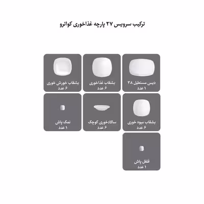  سرویس غذاخوری 27 پارچه چینی زرین ایران مدل کواترو رسپینا درجه عالی