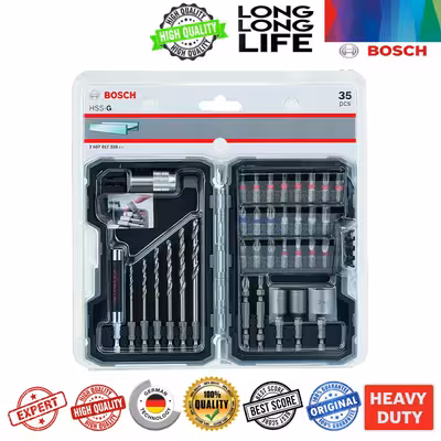 مته و سرپیچ گوشتی بوش مدل HSS-G مجموعه 35 عددی