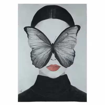 تابلو نقاشی سیاه قلم مدل پروانه و زن کد 2