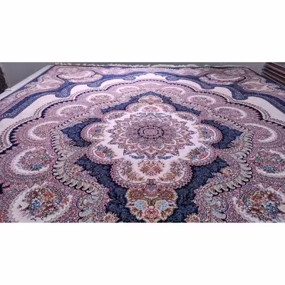 فرش ماشینی زمرد مشهد مدل گلنما زمینه سرمه ای