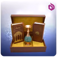 قرآن و حافظ پالتويی چرم با گلدان فیروزه 16