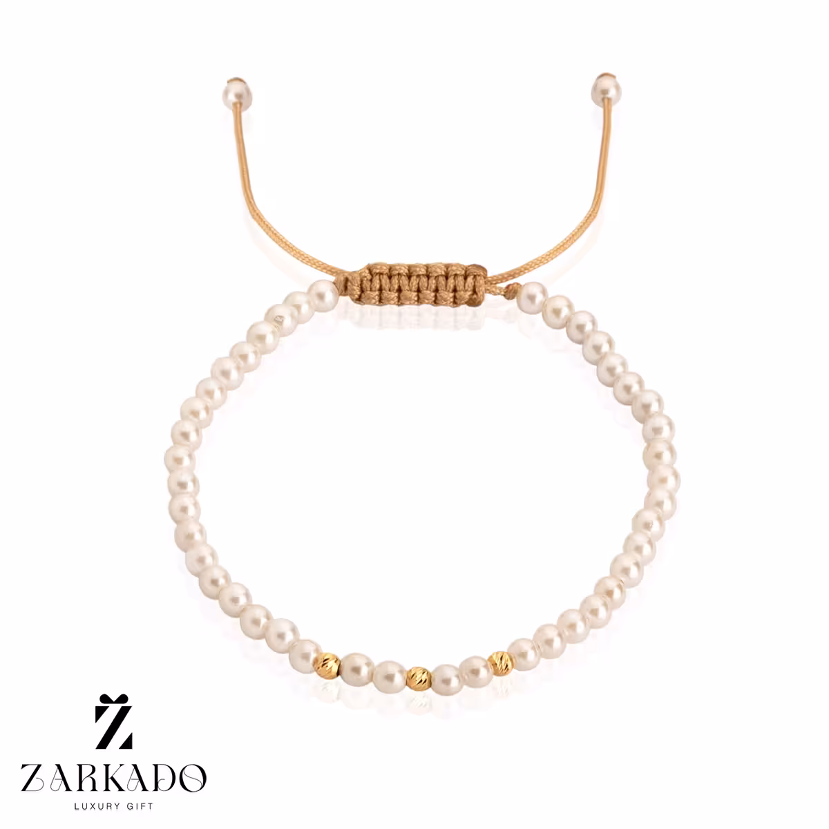 دستبند مروارید سفید و طلا گوی البرنادو فاصله دار