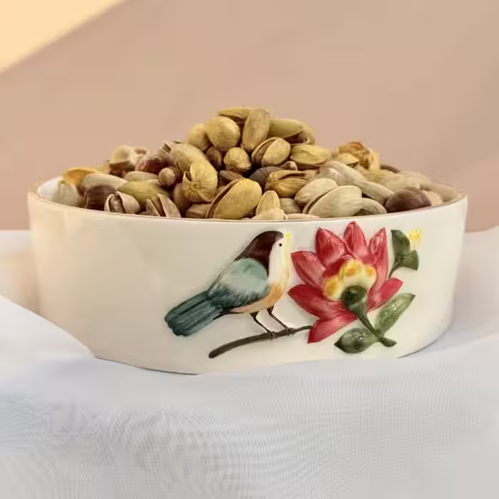 کاسه بزرگ سرویس گل و مرغ لاستر طلا