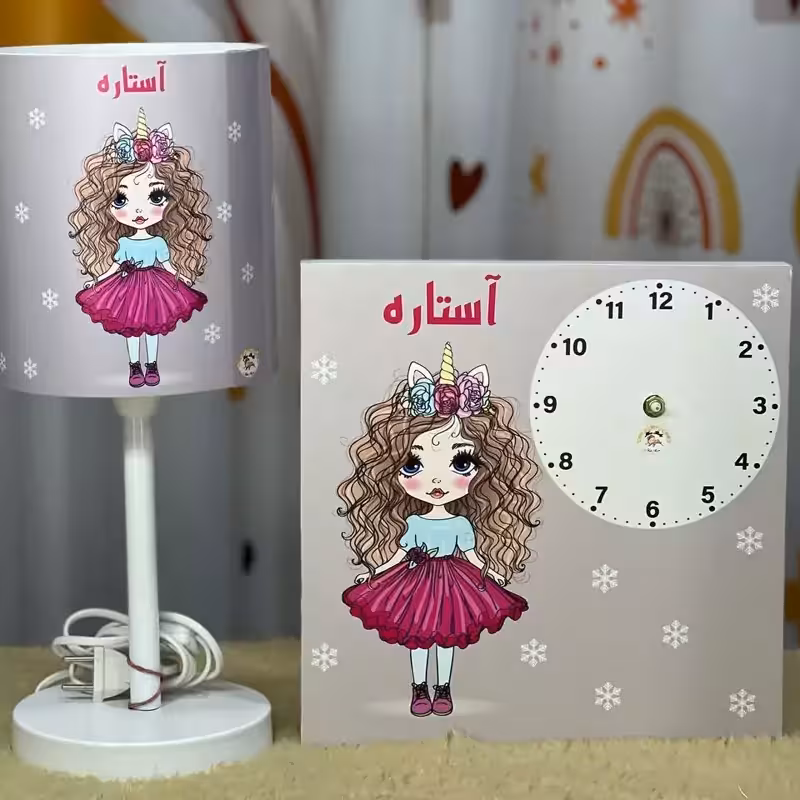 آباژور کودک بهمراه ساعت کودک اکسسوری چاپی هیواد گالری