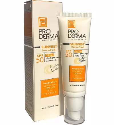 پرو درما فلوئید ضد آفتاب بدون رنگ مات فاقد چربی پوست معمولی تا چرب SPF50