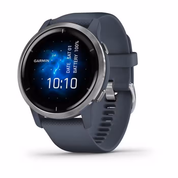 ساعت هوشمند گارمین مدل Venu 2 Silver Stainless Steel Bezel with Granite Blue Case and Silicone Ba
