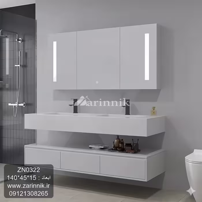 آینه و روشویی سرامیکی مدرن رنگ سفید برند زرین نیک کد ZN0322
