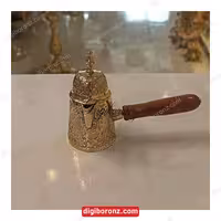 قهوه جوش برنجی برنزی درب دار طرح طاووس سایز کوچک