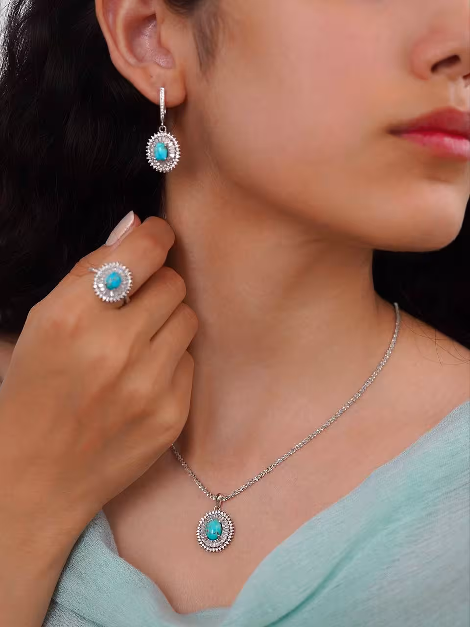 نیمست فیروزه اصل نیشابوری نقره جواهری کد 00359