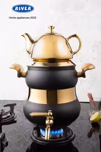 کتری قوری استیل شیر دار کمر باریک مشکی .طوسی طلایی ریور کد 2156