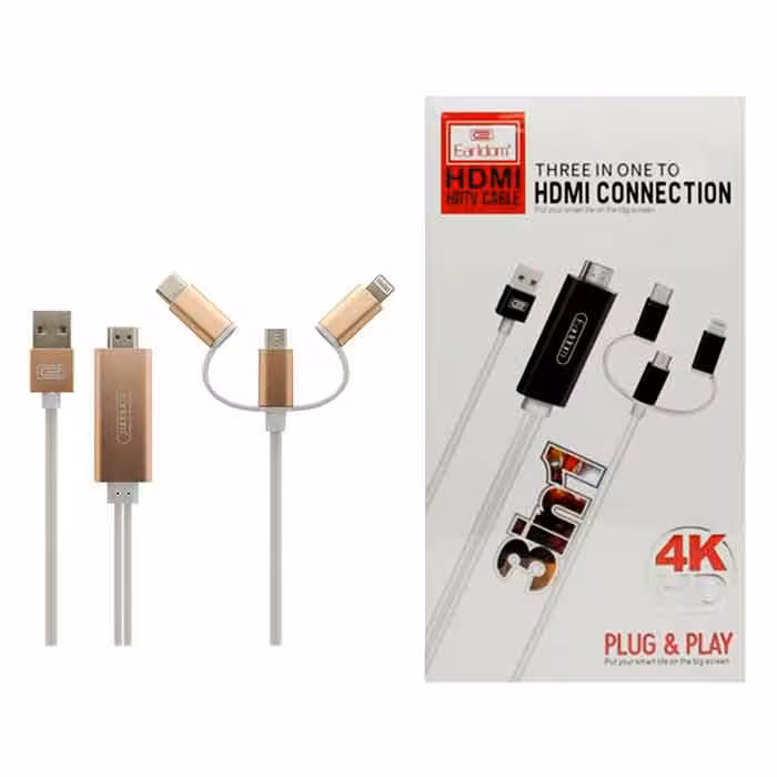 کابل 4K HDMI به لایتنینگ و میکرو و تایپسی ارلدام مدل ET-W13 به طول 2 متر