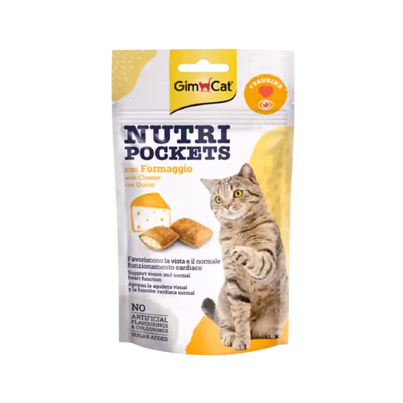تشویقی گربه بالغ مدل Nutri Pockets Chees تائورین و پنیر 60 گرمی برند Gim Cat جیم کت