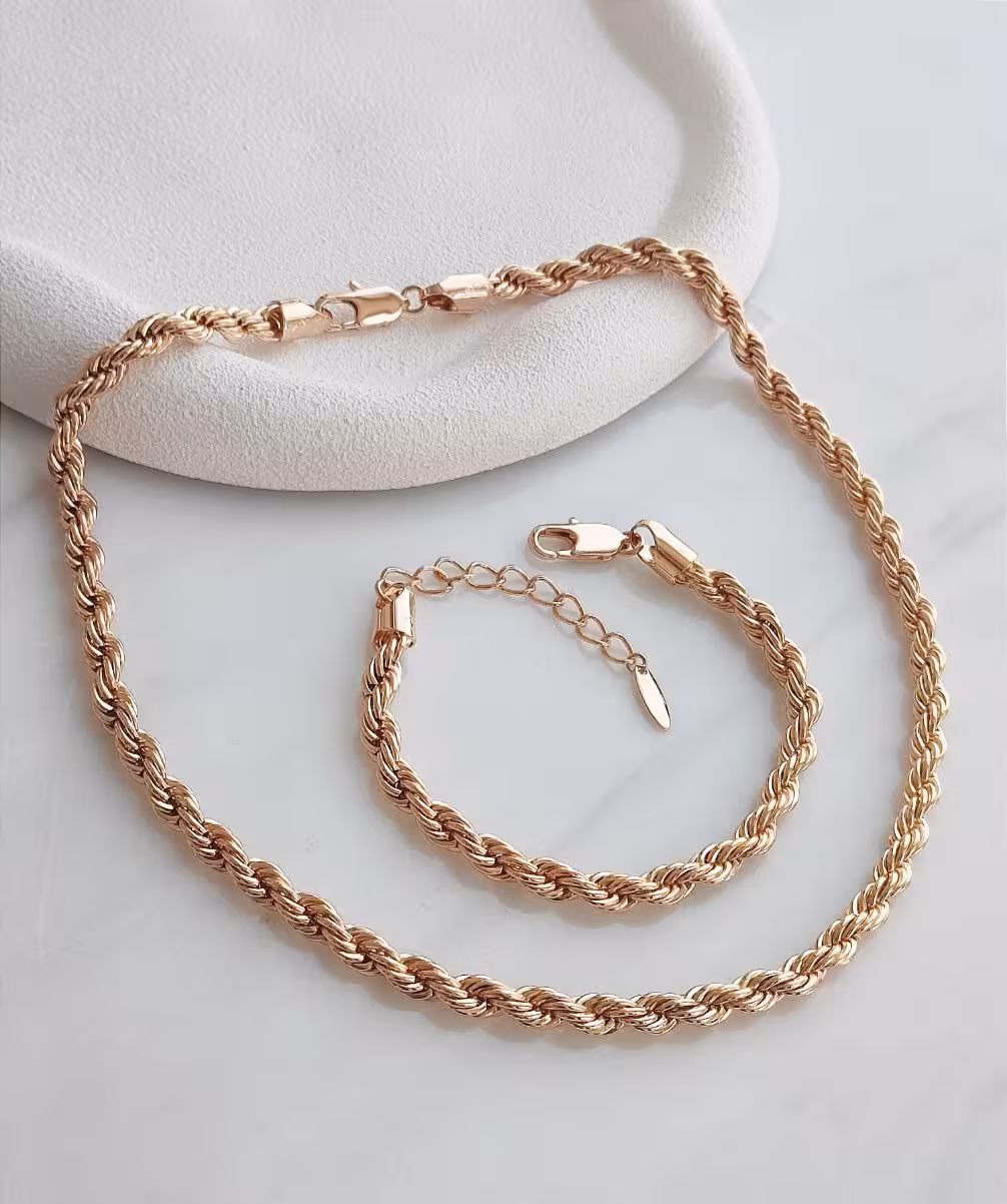 ست استیل، مدل زنجیر طنابی، شامل دستبند، گردنبند و پابند