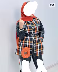 پالتو استین چرم مهین با کمر بند جنس توییت پشمی با ترکیب چرمی