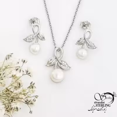نیمست نقره طرح برگ و مروارید کد 18587