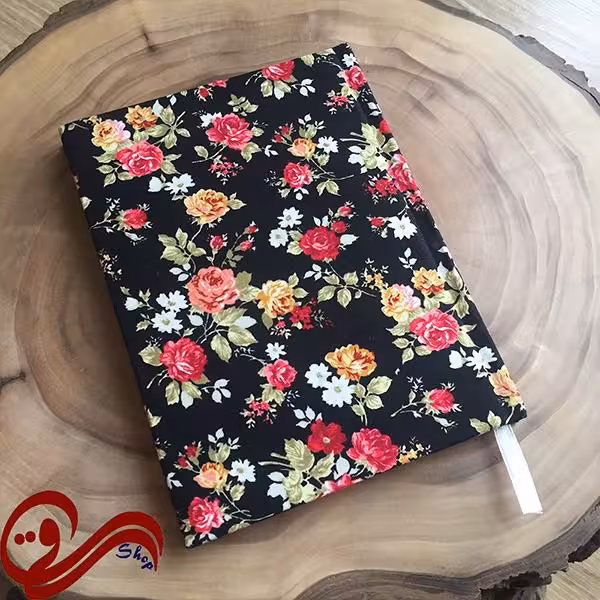 دفتر پارچه ای طرح جیبی ساده گلدار زمینه مشکی Fabric Handmade Notebook