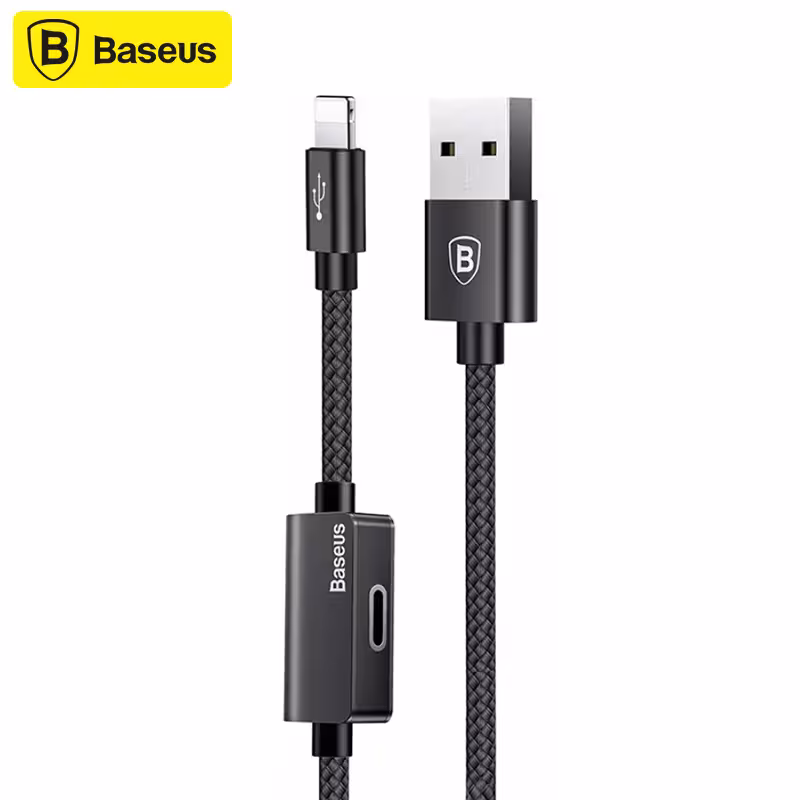 کابل لایتنینگ بیسوس همراه با درگاه لایتنینگ هندزفری Baseus CALYU-01 Audio Adapte Headphone Earphone Cable