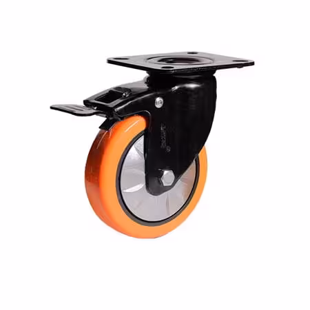 چرخ گردان ترمزدار پلی آمید نارنجی قاب دار سایز 7/5