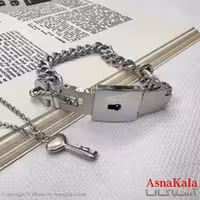 نیم ست زنانه شامل گردنبند و دستبند استیل مدل کلید و قفل کد NIM14619W
