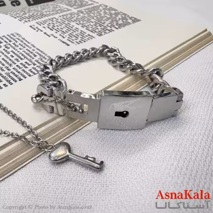 نیم ست زنانه شامل گردنبند و دستبند استیل مدل کلید و قفل کد NIM14619W