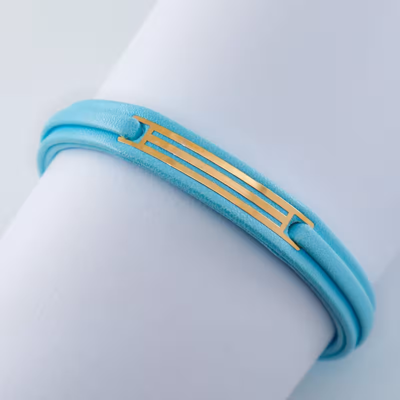 دستبند چرم آبی پلاک لیزری