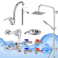 ست 10 عددی شیرآلات برند آیدا صنعت مدل قهرمان اردکی | شیر ظرفشویی   شیر روشویی پایه‌بلند مدل بامبو   شیر حمام   شیر توالت   علم دوش صفحه استیل   شلنگ توالت   چهار عدد شیر پیسوار | کروم براق