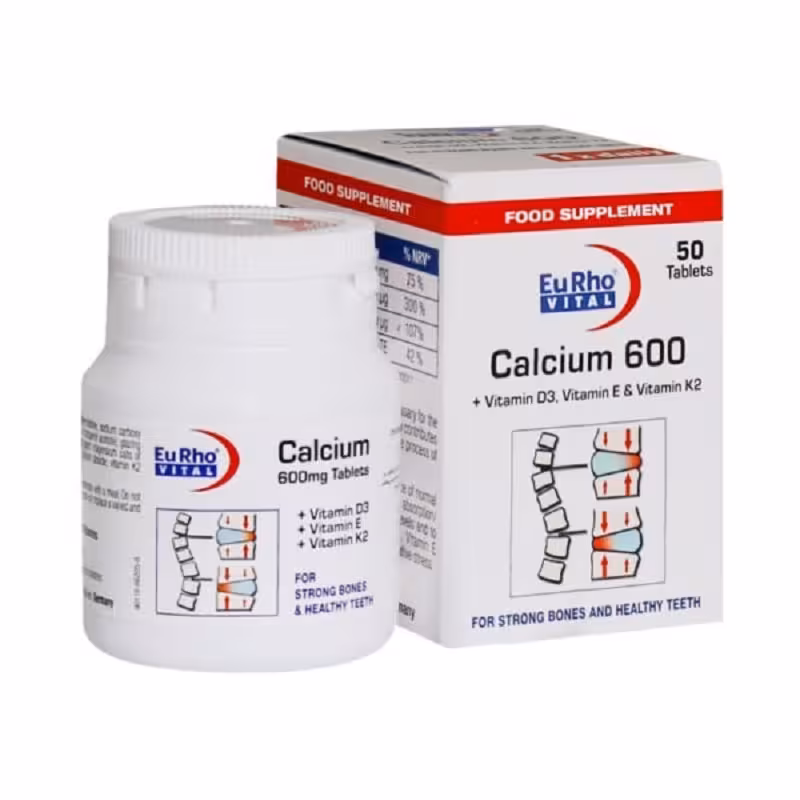 قرص کلسیم 600 میل و ویتامین د3 یوروویتال50 عدد | EurhoVital Calcium 600 mg and Vitamin D3