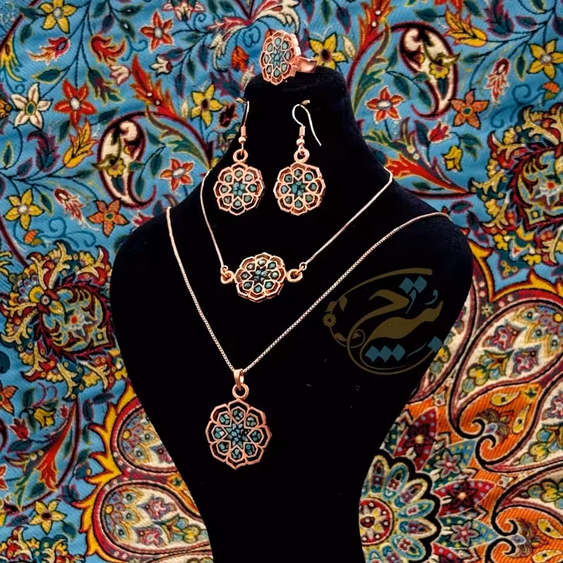 ست زیورآلات مسی فیروزه کوبی مدل 10