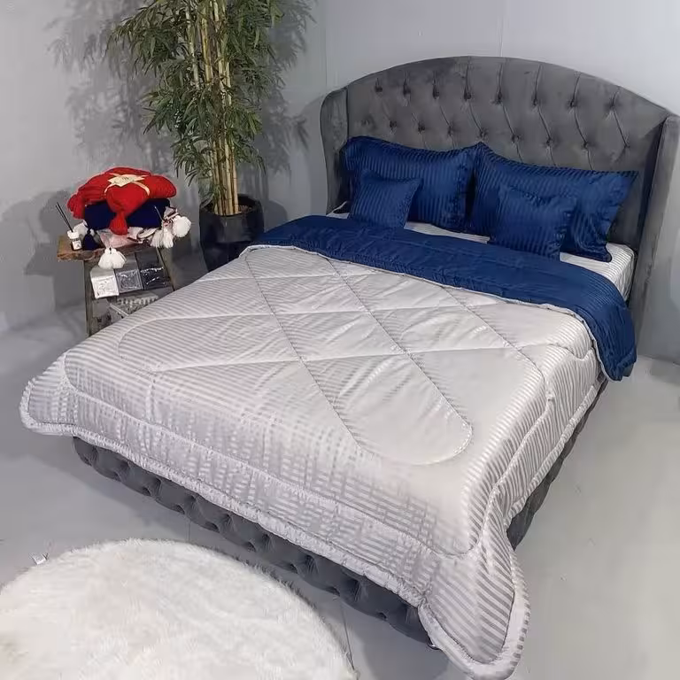 روتختی هتلی راه راه نخ پنبه سفید سرمه ای