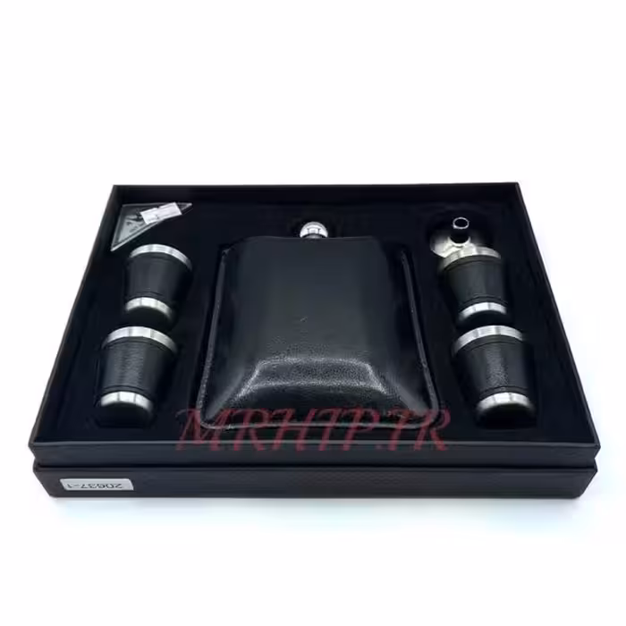 هیپفلاسک (قمقمه جیبی) 4شات مدل استیل با کیسه چرم کد L530437