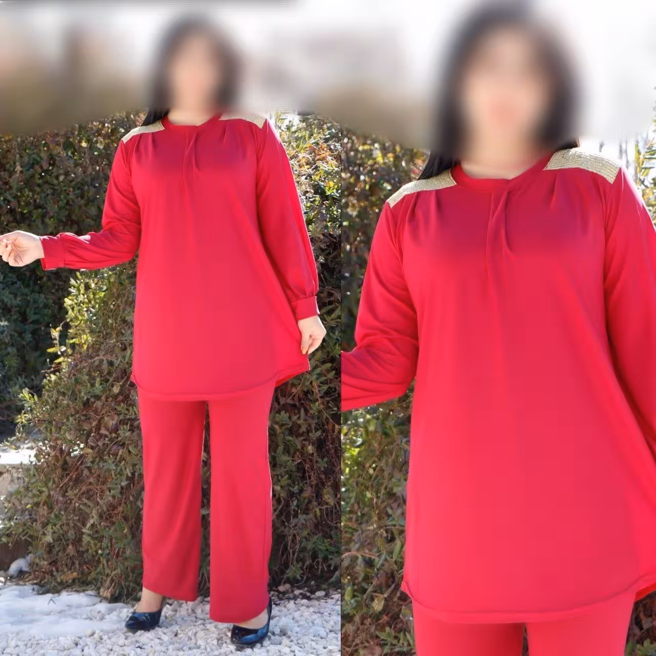 ست شومیز و شلوار سرشونه لمه زنانه