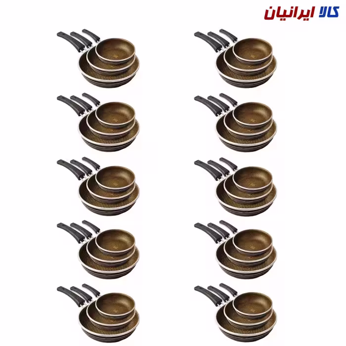 بسته 10 عددی سرویس ماهیتابه قیمت عمده (تک دسته گرانیت  زنبوری  3 عددی)