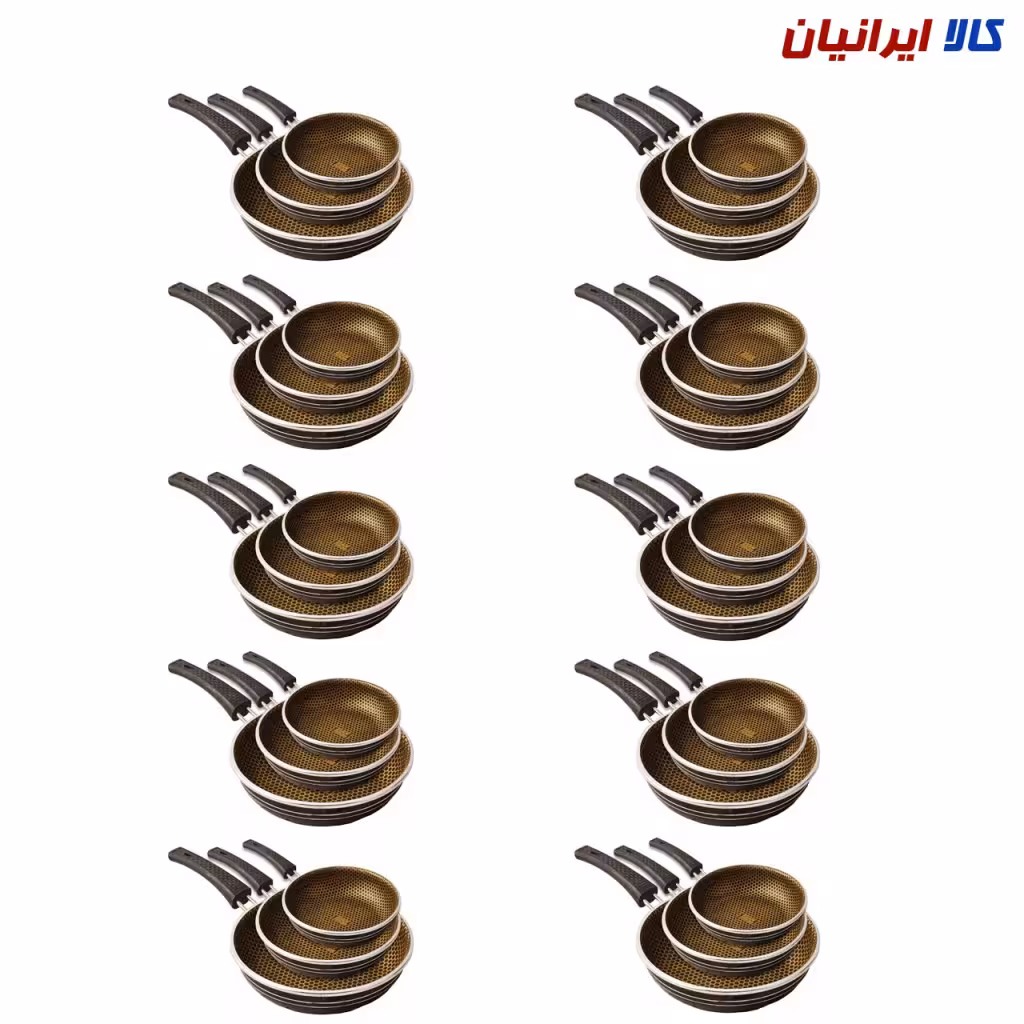 بسته 10 عددی سرویس ماهیتابه قیمت عمده (تک دسته گرانیت  زنبوری  3 عددی)