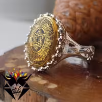 انگشتر طلاروس سفید نگین حدید چهار دعا R3274