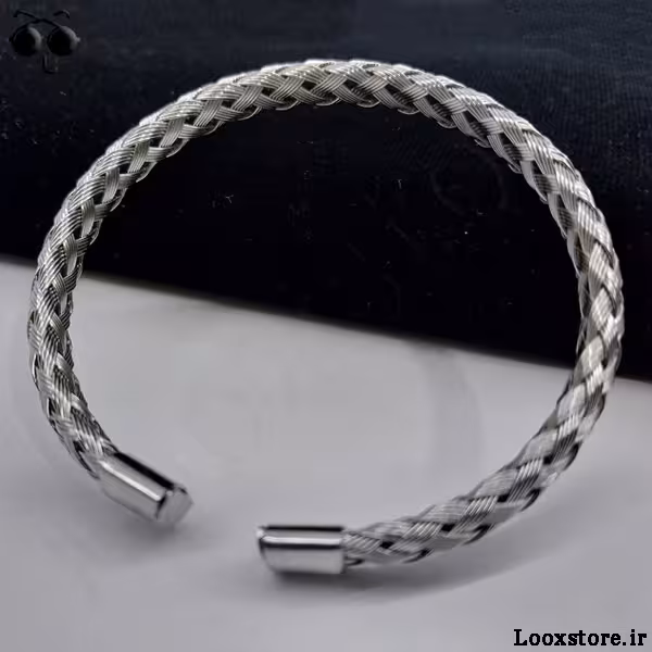 دستبند بنگل حصیری استیل فوق العاده جذاب