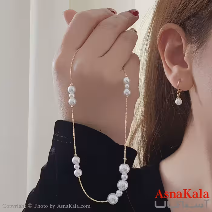 نیم ست زنانه ژوپینگ مدل مرواریدی شامل گوشواره و گردنبند کد NIM14656W